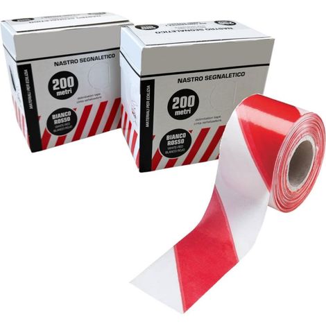 Nastro Segnaletico Bianco e Rosso in PVC 7 cm per 200 Metri con dispenser Conf. 2 pezzi