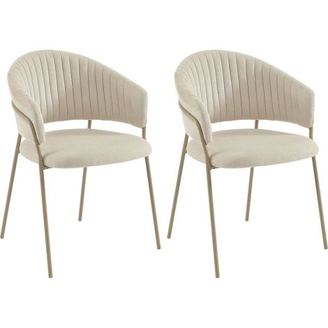 Lot de 2 chaises en tissu texturé et métal - Beige - MADOLIA (1/5)
