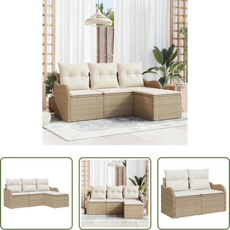 vidaXL Jardin -  Ensemble de canapé de jardin avec coussin 4 pcs Beige polyrotin (1/5)
