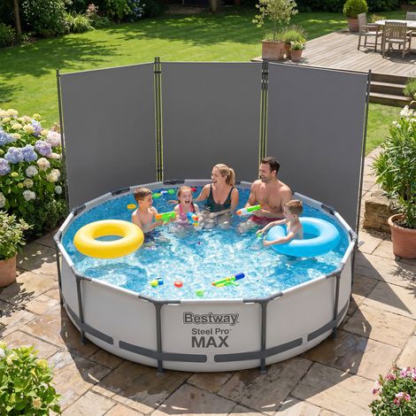 Paravent de Jardin Brise-Vue Extérieur 3 Volets Occultant Pieds en Métal Stable 260x180cm Gris Foncé (1/5)