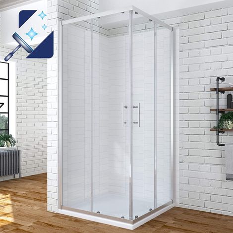 Duschkabine Eckeinstieg 80x80 90x90 cm Eckdusche mit Schiebetüren 6 mm Einscheiben-Sicherheitsglas (ESG) mit Nano Beschichtung BxT: 80x80 cm Höhe 195 cm (1/5)