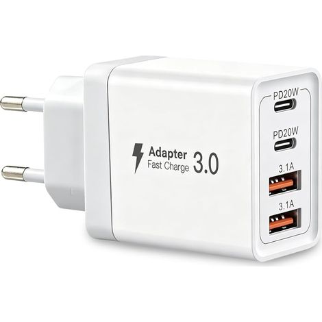 40-W-Schnellladegerät mit USB-C, 4 Anschlüssen und mehreren Steckdosen Dual-Port-PD+QC-Schnellladeadapter für iPhone 17, 16, 15 Pro Max, Plus und Samsung Galaxy (1/5)