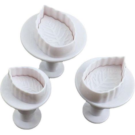 Lot de 3 emporte-pièces à piston en forme de feuille de rose pour fondant, tampons à biscuits et accessoires de pâtisserie.