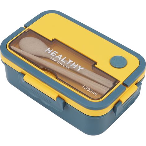 Boîte à lunch en plastique à 3 compartiments, 1000 ml, compatible micro-ondes, de type bento, idéale pour les enfants, les adultes, les étudiants et les employés de bureau. Couleur : bleu élégant. (1/5)