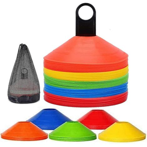 Cônes de football en forme de disque, ensemble de 50 cônes d'entraînement pour l'agilité et la sécurité, avec support et sac de transport en plastique.