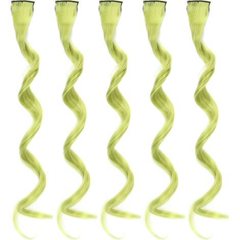 5mèches bouclées longues avec mèches colorées, postiche cheveux pour femmes et filles, extension à clips élégante, vert (1/5)
