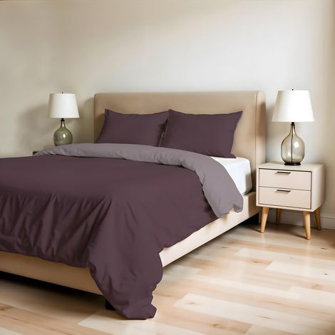 Housse de Couette Double, Uni Doubleface, Parure de Couette, avec Housse de Couette 250x200cm avec Rabat 50cm + 2 taies d'oreiller 50x80cm Bordeaux/Rose Ancien (1/5)