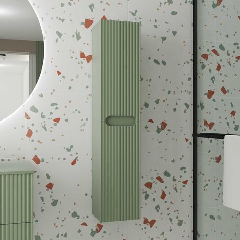 Colonna sospesa per bagno Verde Oliva - Altezza 120 cm - 2 ante - LEON