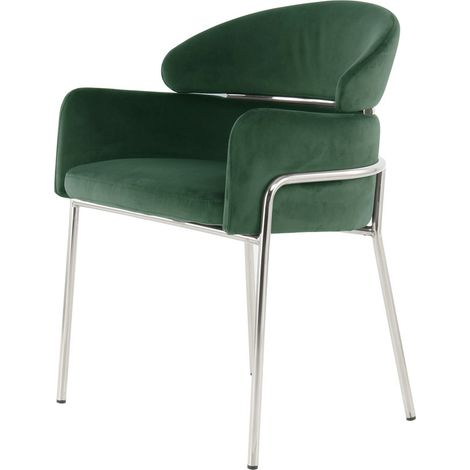 Sedia di design Elva in velluto verde e metallo argento (1/3)