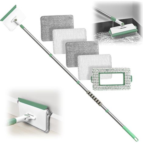 Nettoyeur de Plinthes avec Manche, Serpillière De Nettoyage des Murs avec Manche Long Réglable de 139 cm, 1 Brosse de Nettoyage Et 4 Tampons (1/5)