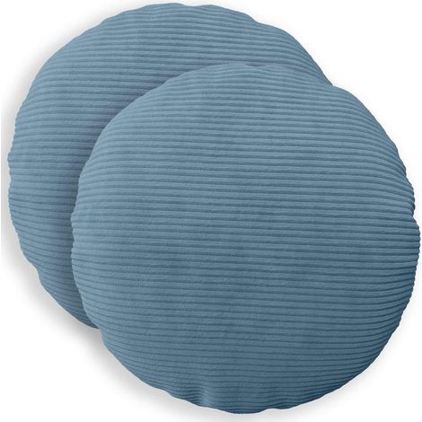 Housse de coussin 2 pcs HEERLEN Bleu Ø 40 cm velours côtelé (1/5)