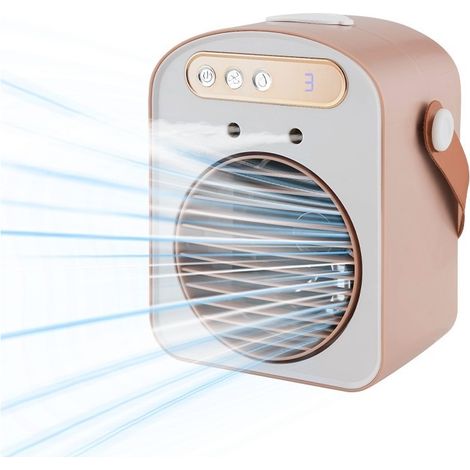 Ventilateur de bureau portable marron blanc 2-en-1 humidificateur rechargeable USB mini climatiseur compact 18x8x22 cm maison bureau été (1/5)