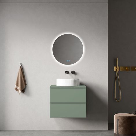 Mobile bagno sospeso 60 cm Verde Salvia per Lavabo d'appoggio Specchio Tondo Retroilluminato - Fiji Paint Top (1/4)