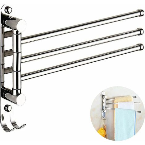 royaluxe - Porte-serviette pivotant mural en acier inoxydable bras de tige de serviette de bain, salle de bain / cuisine pivotant porte-serviettes porte-cintre organisateur (1/5)