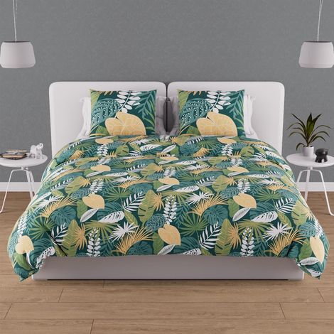 Parure housse de couette en coton 57 fils 260x240 cm TANZANIE vert, par Soleil d'ocre
