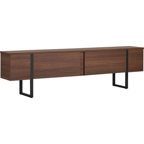 Meuble TV en bois "Onera" - 180 x 30 x 50 cm - Noyer / Noir