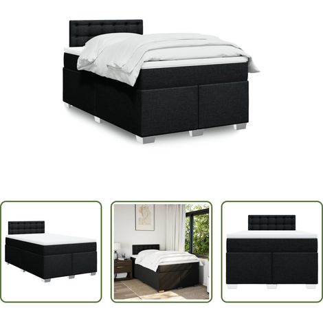 vidaXL Surmatelas - Sommier à lattes de lit avec matelas Noir 120x200 cm Tissu (1/5)