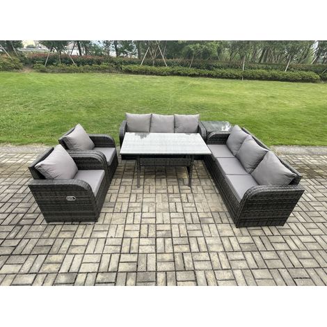 Fimous 6 Piece Rattan Garden Furniture Set with Patio Sofa Rectangular Dining Tablel Side Table Indoor Conservatory Patio Set (1/5)