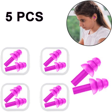 Lot de 5 paires de bouchons d'oreilles réutilisables pour enfants, antibruit, pour dormir et nager. (1/5)