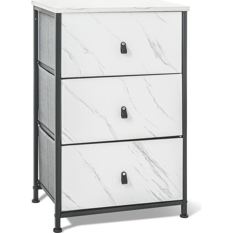 Fedra - Kommode mit 3 Schubladen aus Stoff, Front und oberes Fach aus Melaminharzbeschichtetem Holz, heller Marmor