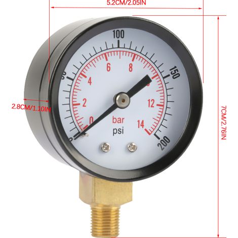 Manometer für Wasser, Luft und Öl (0–200 psi / 0–14 bar), Zeigeranzeige, NPT 1/8"-Anschluss unten (1/5)