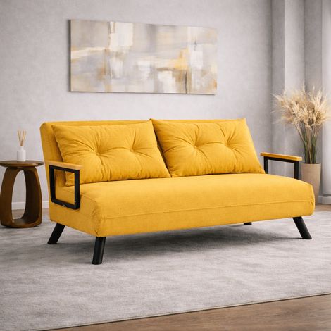 Schlafsofa 2-Sitzer aus ockergelbem Stoff - Sando