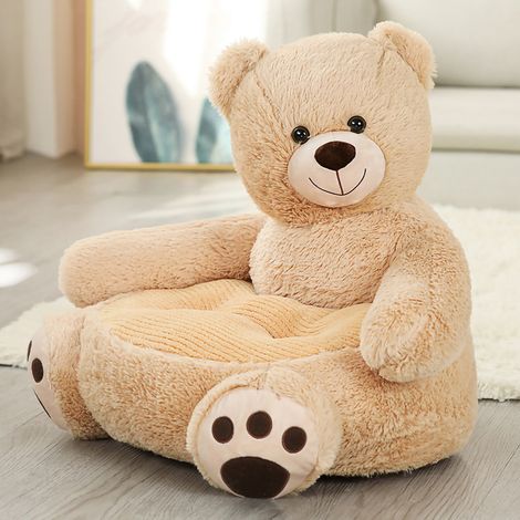 Canapé Enfant Forme Animal Ours Brun Peluche Douce Coton PP Confortable Respirant 50x50x45cm