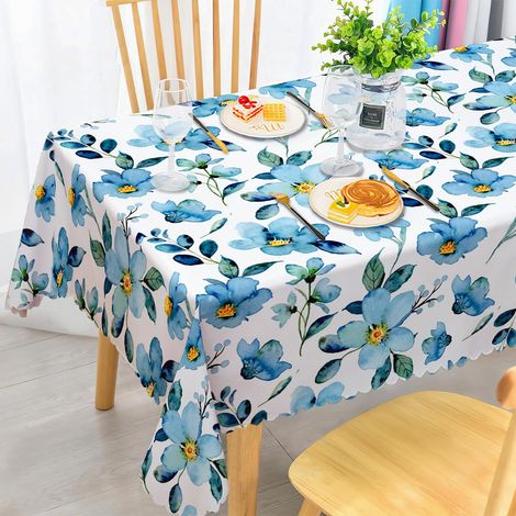 Nappe de table de jardin, lavable, motif de fleur bleue, rectangulaire, résistante aux intempéries, en polyester, imperméable, pour extérieur, table de jardin, cuisine, table à manger, jardin (1/5)