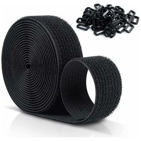 Sangles Scratch Velcr Réutilisables 10 M X 25 Mm, Sangles De Câble Réglables Avec 50 Boucles En Plastique, Libre De Couper Attaches De Câble Velcr En Nylon Noir- (1/4)