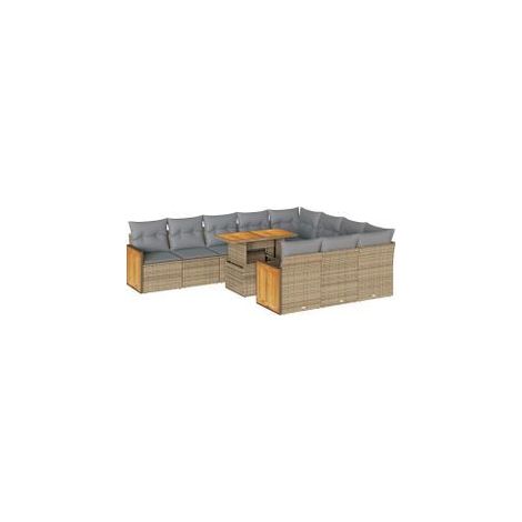 Salon de jardin 11pcs avec coussins beige résine tressée acacia (1/5)