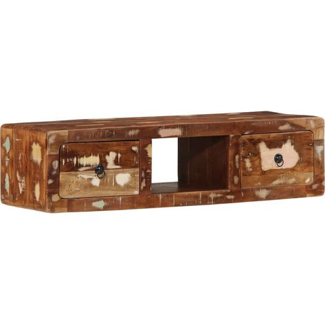 Mobile TV da parete 100 x 32 x 25 cm design salvaspazio con 2 cassetti stile vintage realizzato in legno marrone di recupero 020058067