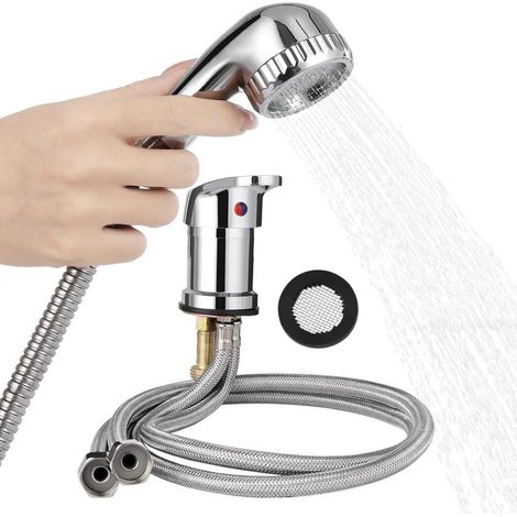 Robinet Lavabo Salle de Bains avec Douchette Extractible, Mitigeur de Cuisine, Pulvérisateur Flexible, Tuyau de Raccordement, Ensemble pour Lavabo Moderne (1/5)