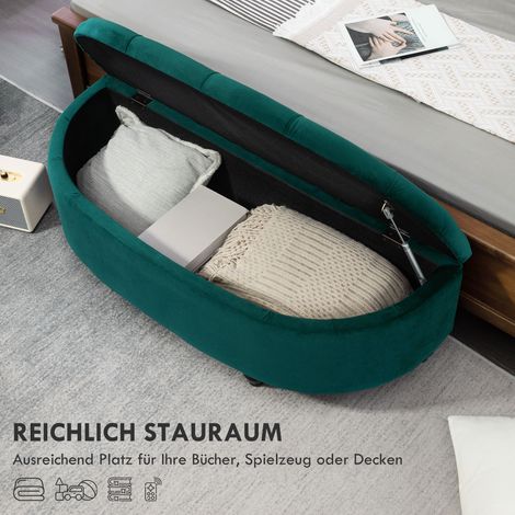 Pouf coffre capitonné velours gris foncé 120x46x42 cm, couvercle à fermeture silencieuse, rangement et décoration. (1/4)