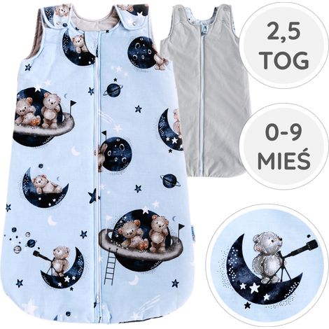 BabyU, saco de dormir de algodón con aislamiento térmico, doble cremallera, ajustable, 2.5 TOG, talla 0-9 meses. (1/5)