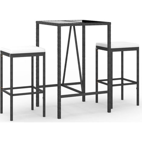 Maison Exclusive - Set Bar da Giardino 3 pz con Cuscini in Polyrattan Nero (1/5)