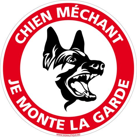 Panneau de Signalisation Alu. Panneau Interdiction. Panneau Parking, Panneau d'information Aluminium 2 mm - Chien méchant je monte la garde - Diamètre 170 mm
