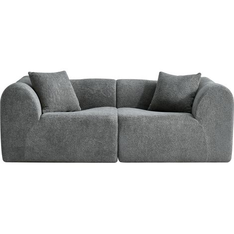 Divano da 2 posti in velluto grigio con cuscini, design minimalista compresso (1/5)