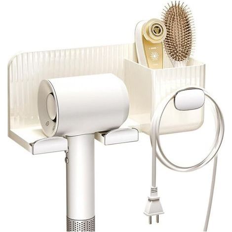Supporto per asciugacapelli CSPARCV, supporto per asciugacapelli con gestione dei cavi, supporto per asciugacapelli a parete senza foratura, per bagno, camera da letto, hotel (1/5)