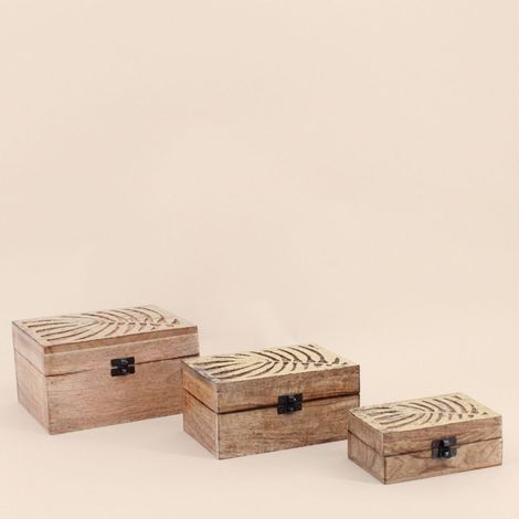 Set de 3 boîtes en bois couvercle or (1/5)