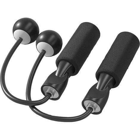 Corde à sauter sans fil lestée noire, poignée antidérapante en mousse confortable, légère et ergonomique pour fitness et entraînement. (1/5)