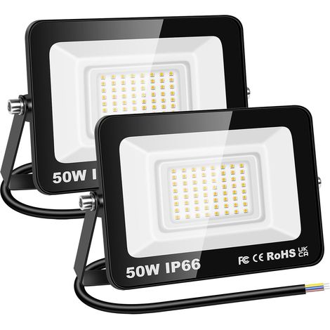 2x 50W Projecteur d'extérieur Led, 5000LM Luminaire Exterieur, IP66 étanche Éclairage de Sécurité, Projecteur led lampe de Patio Garage Terrasse Jardin Chantier, 3000K Blanc Neutre (1/5)