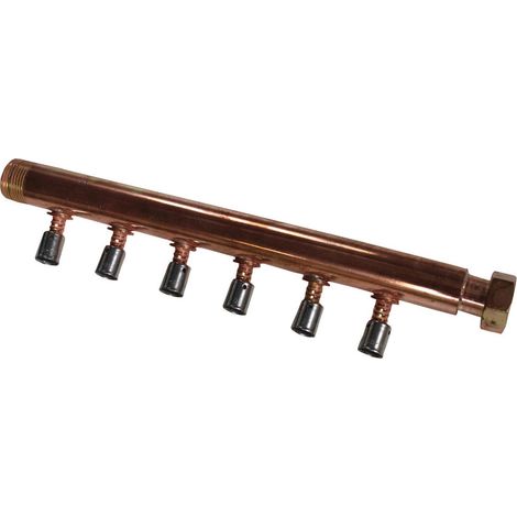 Collecteur à Sertir PER entraxe 40mm Ø3/4" (20/27) Mâle Femelle écrou libre - 4 Piquages Ø12 avec ses Bagues - Arcanaute (1/4)