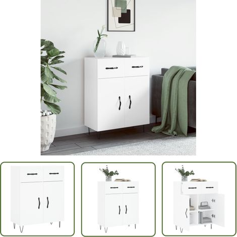 The Living Store Buffet blanc 69,5x34x90 cm bois d'ingénierie - Buffet Design Moderne - Buffet Blanc - Armoire Rangements - Meuble Rangement Cuisine - Commode Salon (1/5)