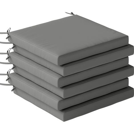 Outsunny juego de cojines para sillas de comedor 46x42x7 cm 6 piezas cojines para sillas de jardín con funda lavable y lazos impermeable anti-UV gris