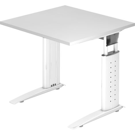 bümö Schreibtisch Serie-U Quadrat: 80 x 80 cm  Weiß Weiß