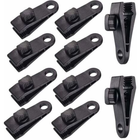 Pack of 10 clips for tarpaulins, tents, cars, camping, black