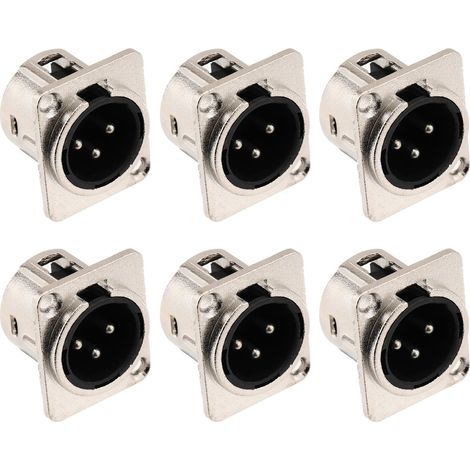 6 Connecteur XLR, Mâle 3 Broches, Métal, Cuivre Nickelé, Montage Panneau