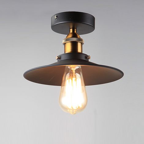 EASYCOMFORT Vintage Plafonnier Industriel Retro en Métal Ø22cm Lustre Luminaire L'éclairage pour Chambre Salon Cuisine Couloir (Noir sans led ampoule) (1/3)