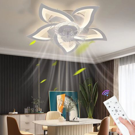 Ventilateur de Plafond LED Encastré 69 cm avec Pales Invisibles, 6 Vitesses, Télécommande, Éclairage LED Design Fleur (1/5)