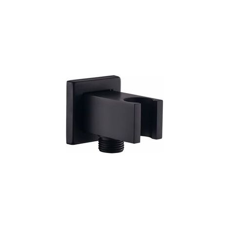 Coude d\'alimentation mural avec support de douchette, raccord de tuyau de douche carré en laiton 1/2″, sortie d\'eau murale Drop Ell Union, noir (1/5)